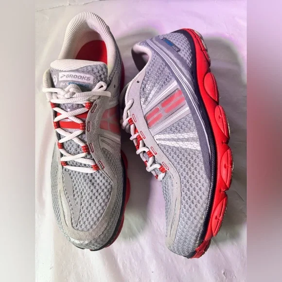 Brooks Gray and Red Athletic Shoes